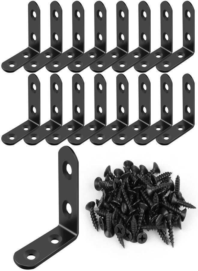 Romeda 16 Pcs L Bracket Stainless Steel Corner Brace Sets, 90 Degree Right Angle Bracket with 64 Pcs Screws, L Bracket Firmware Can Be Used for Wooden Shelves, Chairs, Tables, Dressers, Furniture (Black) - Image 1