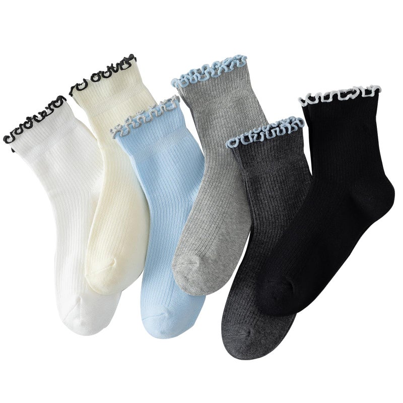 Hstyle 6 Pairs of Ruffle Socks Women, Cute Ruffle Ankle Socks - Image 1