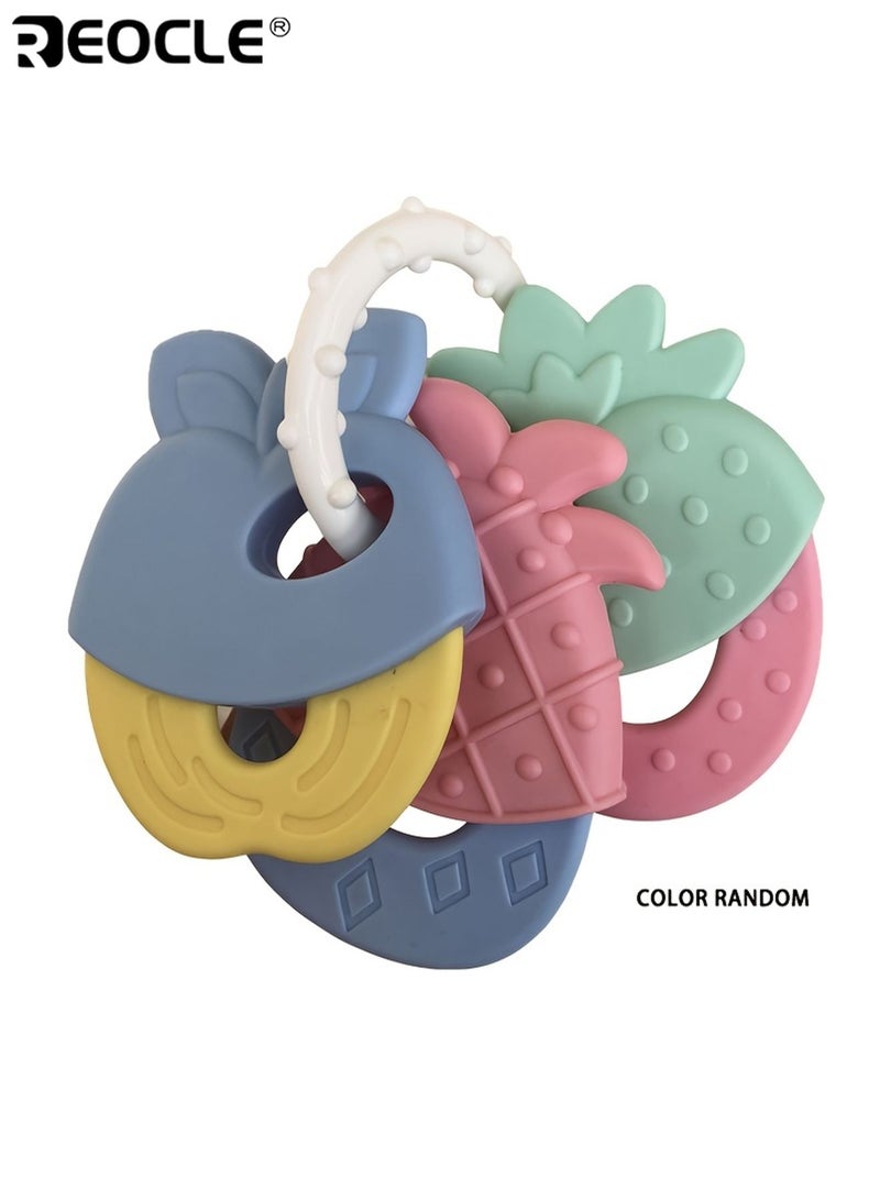 REOCLE 4pcs Infant's Fruit Shape Teething Gum Young Children Silicone Teething Gum Grinding Teeth and Fixing Teeth Device Rattle Teething Gum Easy Grip Design - Image 2
