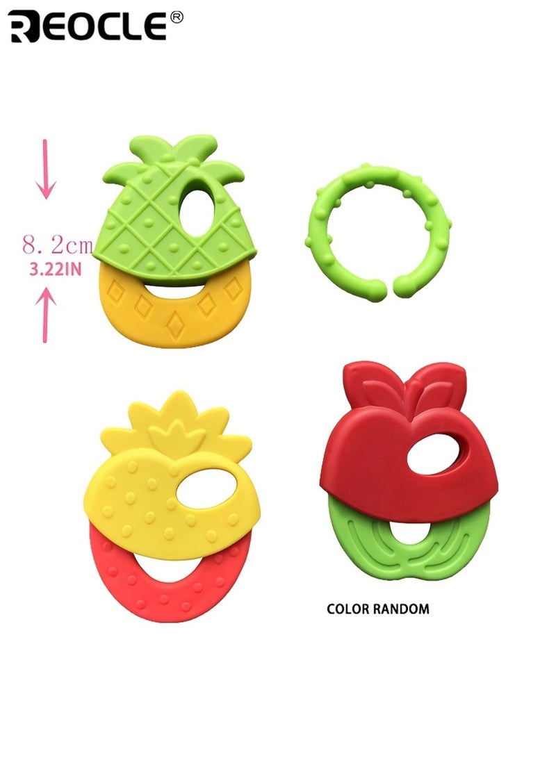 REOCLE 4pcs Infant's Fruit Shape Teething Gum Young Children Silicone Teething Gum Grinding Teeth and Fixing Teeth Device Rattle Teething Gum Easy Grip Design - Image 5