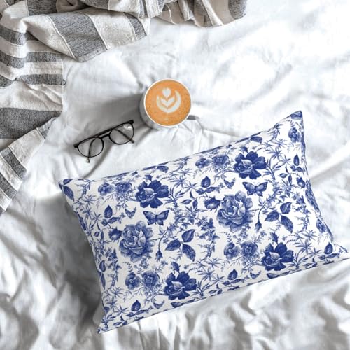 Nezweld Blue and White Porcelain Floral Butterfly Pillow Cover 12x20 Set of 2,Vintage Chinoiserie Throw Pillow Covers Farmhouse Pillow Cushion Case for Couch Living Bedroom Sofa Modern Home Decor - Image 3