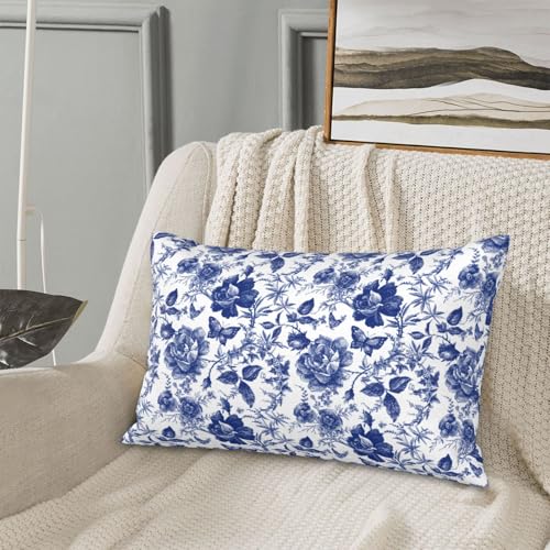 Nezweld Blue and White Porcelain Floral Butterfly Pillow Cover 12x20 Set of 2,Vintage Chinoiserie Throw Pillow Covers Farmhouse Pillow Cushion Case for Couch Living Bedroom Sofa Modern Home Decor - Image 5