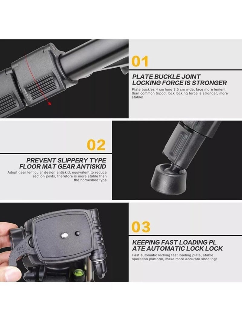LEDIN Lightweight Aluminium Tripod Stand Professional Aluminium Tripod for DSLR Camera Video & Photo Tripod stand 360-degree rotation with up-down technology (KP-2234)  - Image 5