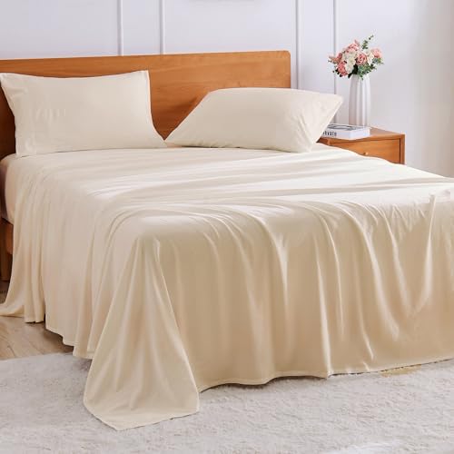 GOKOTTA 4-Pcs King Size Sheets Set, 10-16" Deep Pocket, Non-Slip Elastic Corner Straps, Washed & Brushed Microfiber Polyester - Hotel Luxury, Ultra Soft, Breathable, Wrinkle-Free, Anti-Rip - Beige - Image 1