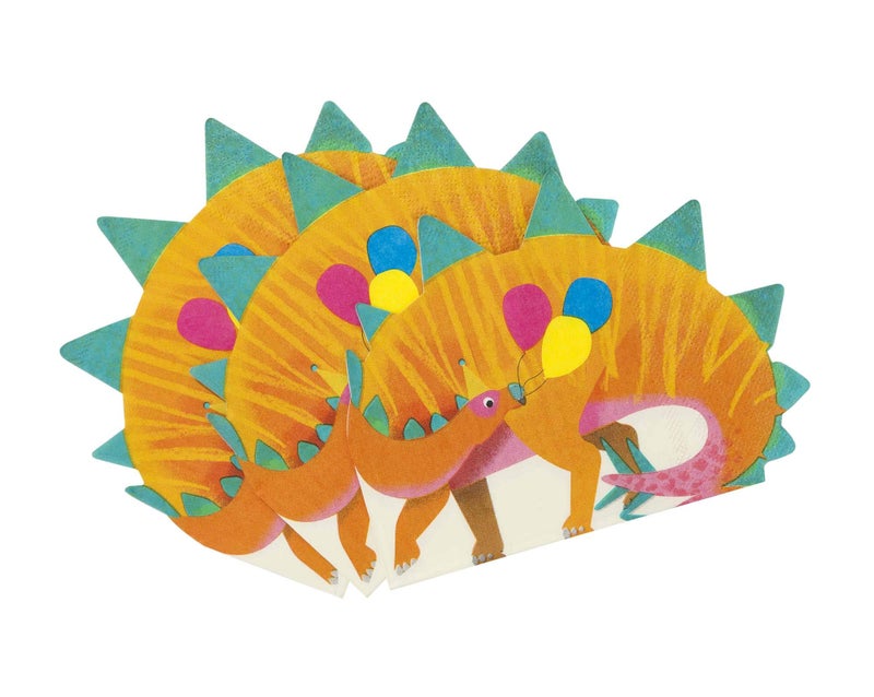 Talking Tables Dinosaur Napkins Birthday Party Table Decorations, Pack of 16, 13" x 10",, Orange - Image 2