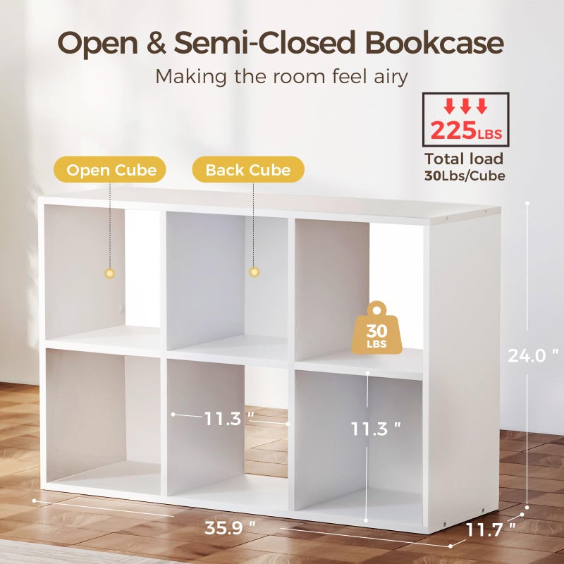 COMHOMA 6 Wood Cube Storage Organizer with Open Back and Removable Back Panels, 11In White Cube Storage Bookshelf, Cubicle Shelf Bookcase for Home Office Bedroom Living Room, Vertical or Horizontal - Image 2