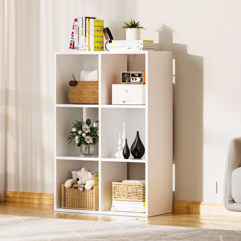 COMHOMA 6 Wood Cube Storage Organizer with Open Back and Removable Back Panels, 11In White Cube Storage Bookshelf, Cubicle Shelf Bookcase for Home Office Bedroom Living Room, Vertical or Horizontal - Image 1