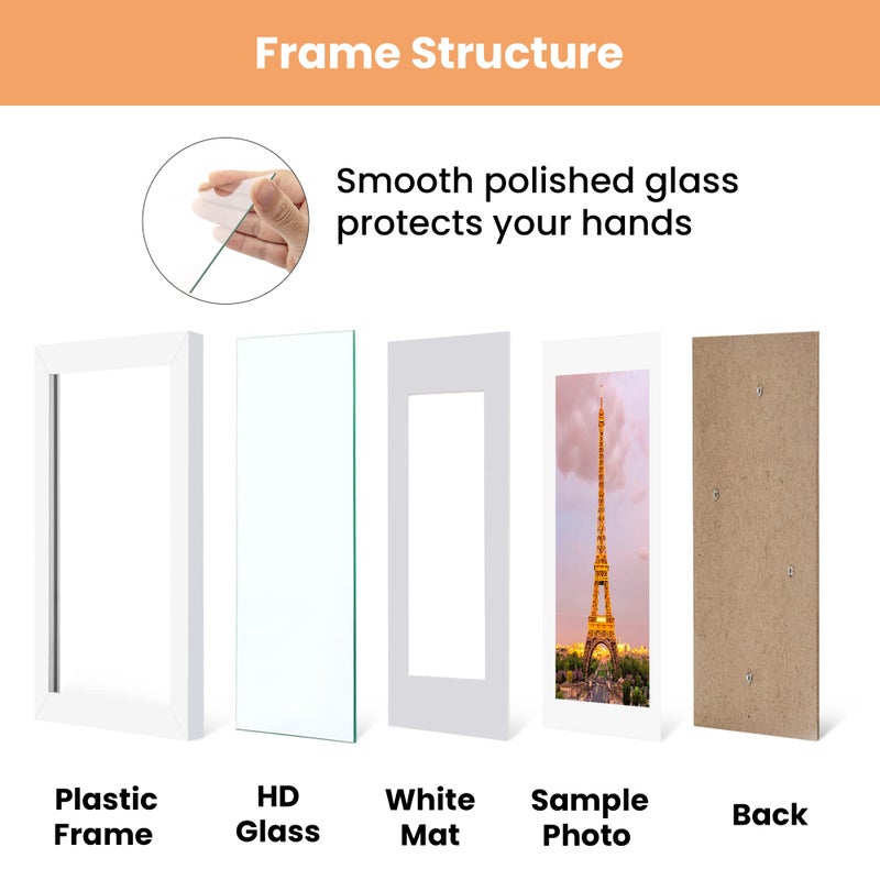 أبس سيمبلز مجموعة إطار صورة 8x10 مصنوعة من 3 مصنوعة من الزجاج عالي الوضوح ل 5 × 7 مع حصيرة أو 8x10 بدون إطارات صور تصاعد حصيرة أبيض - Image 3