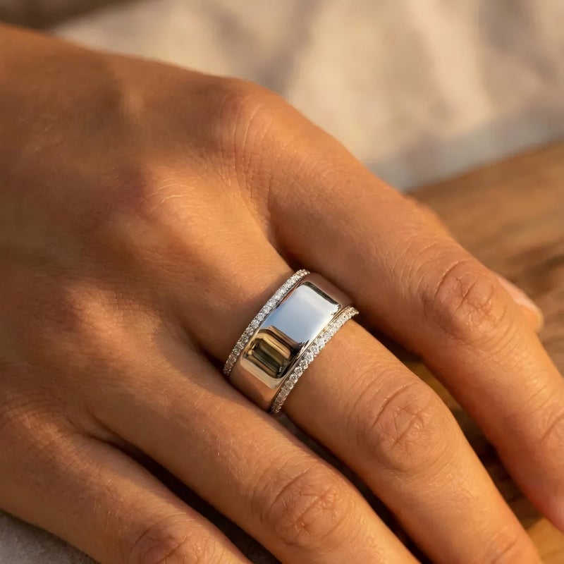 Jstyle Wedding Bands for Women Silver Eternity Band Rings Stackable Cubic Zirconia Ring 2.5MM Engagement Band Ring for Women Dainty Simulated Diamond Rings No Tarnish Size 7 - Image 2