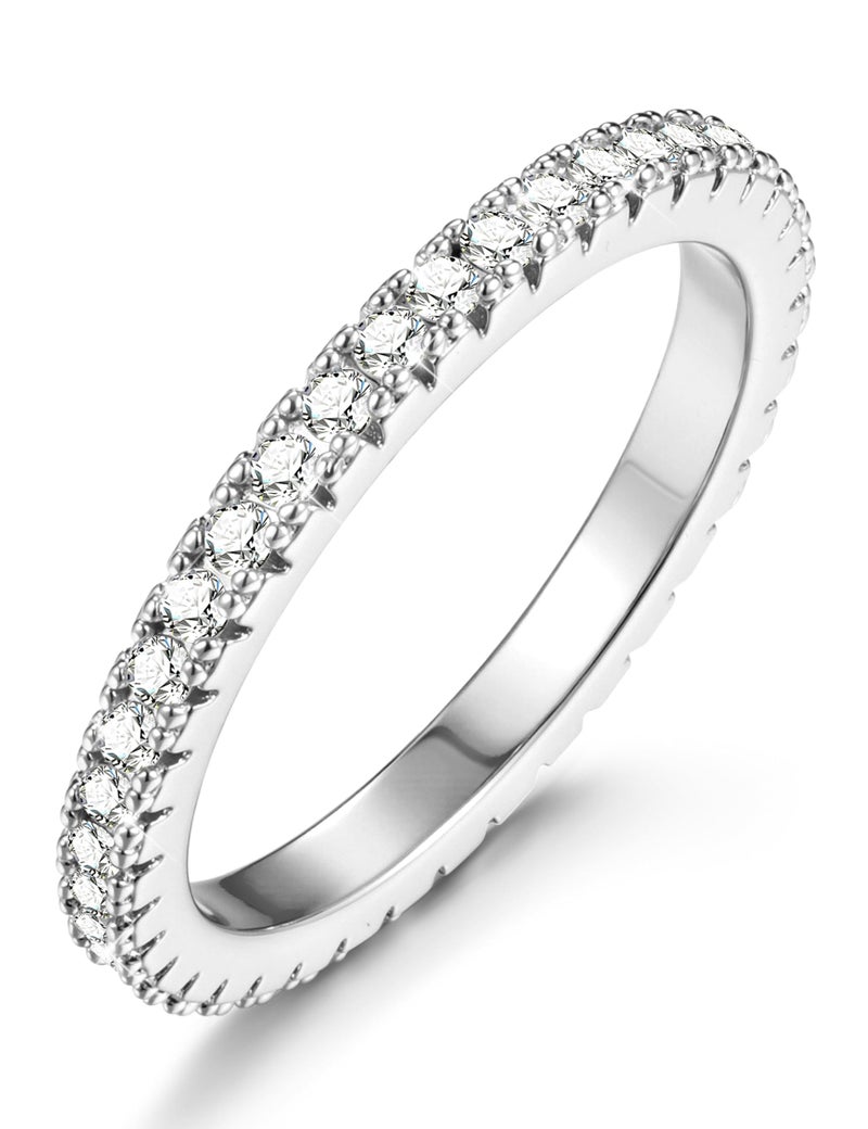 Jstyle Wedding Bands for Women Silver Eternity Band Rings Stackable Cubic Zirconia Ring 2.5MM Engagement Band Ring for Women Dainty Simulated Diamond Rings No Tarnish Size 7 - Image 1