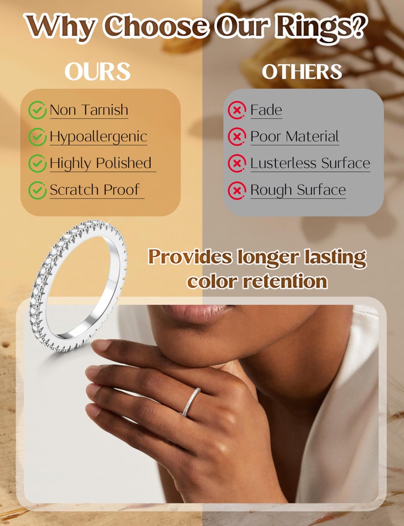 Jstyle Wedding Bands for Women Silver Eternity Band Rings Stackable Cubic Zirconia Ring 2.5MM Engagement Band Ring for Women Dainty Simulated Diamond Rings No Tarnish Size 7 - Image 4