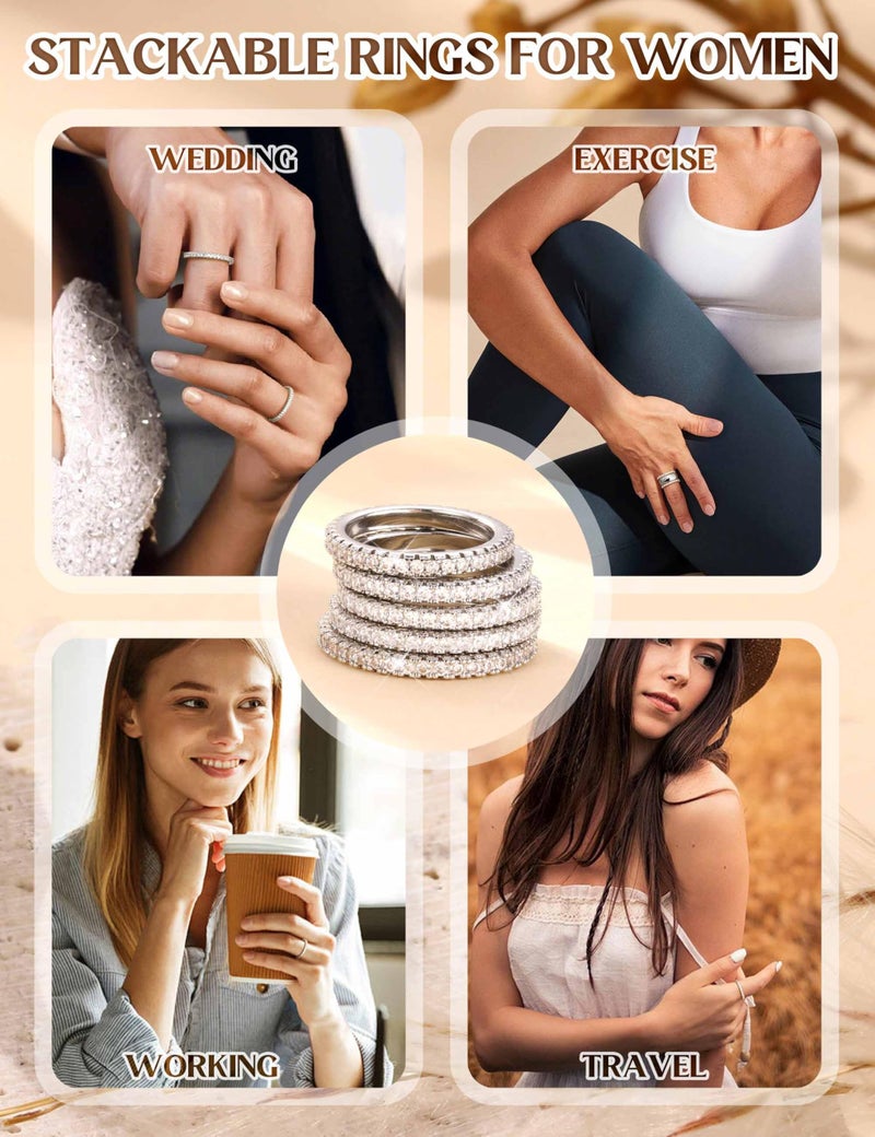 Jstyle Wedding Bands for Women Silver Eternity Band Rings Stackable Cubic Zirconia Ring 2.5MM Engagement Band Ring for Women Dainty Simulated Diamond Rings No Tarnish Size 7 - Image 5