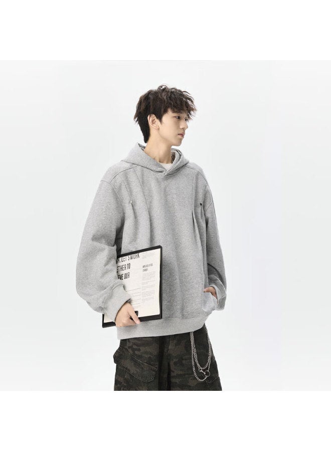 Wassup Sohot Men's Sweatshirt, Spring And Autumn American-style Structured Spiral Hooded Jacket, Trendy Versatile Top, Twilight Gray, M - Image 1