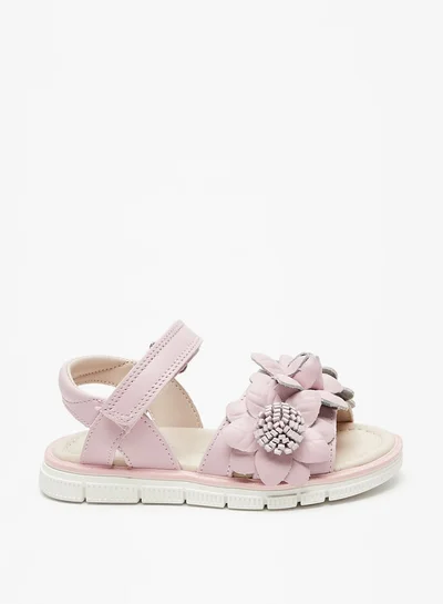 JUNIORS Girls Floral Detail Sandals With Hook And Loop Closure