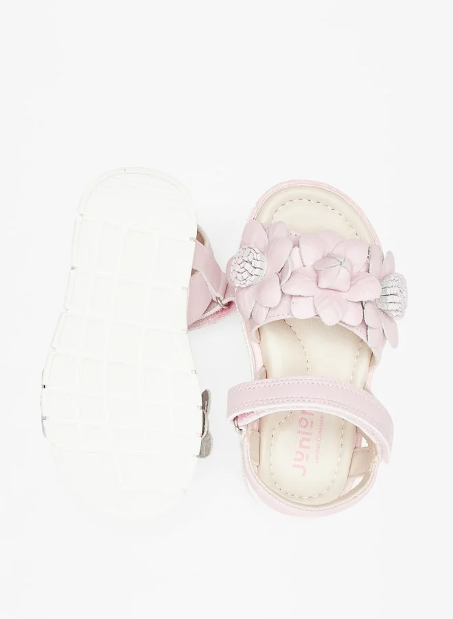 JUNIORS Girls Floral Detail Sandals With Hook And Loop Closure