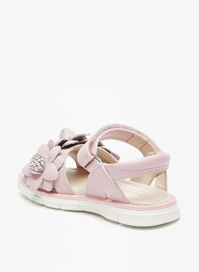 JUNIORS Girls Floral Detail Sandals With Hook And Loop Closure