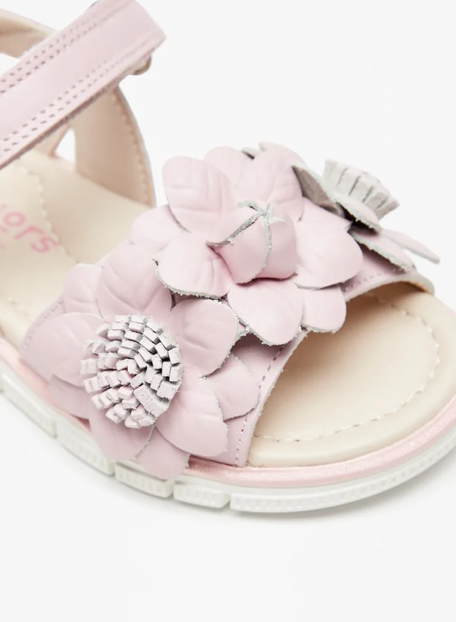 JUNIORS Girls Floral Detail Sandals With Hook And Loop Closure