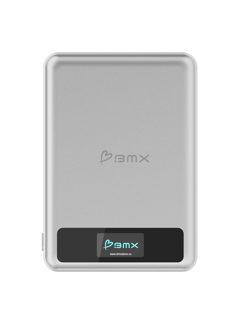 BMX SolidSafe™ 10K Magnetic Power Bank | Solid State Technology, Safe and Efficient, TSA Flight Approved, 15W/30W Wireless/Wired, Dual USB-C Fast Charging, Info Display - Silver - Image 1