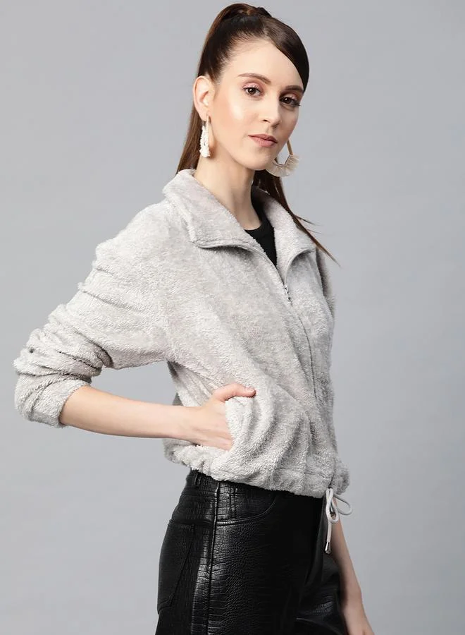 Sassafras Grey Plush Faux Wool Jacket with Drawstring