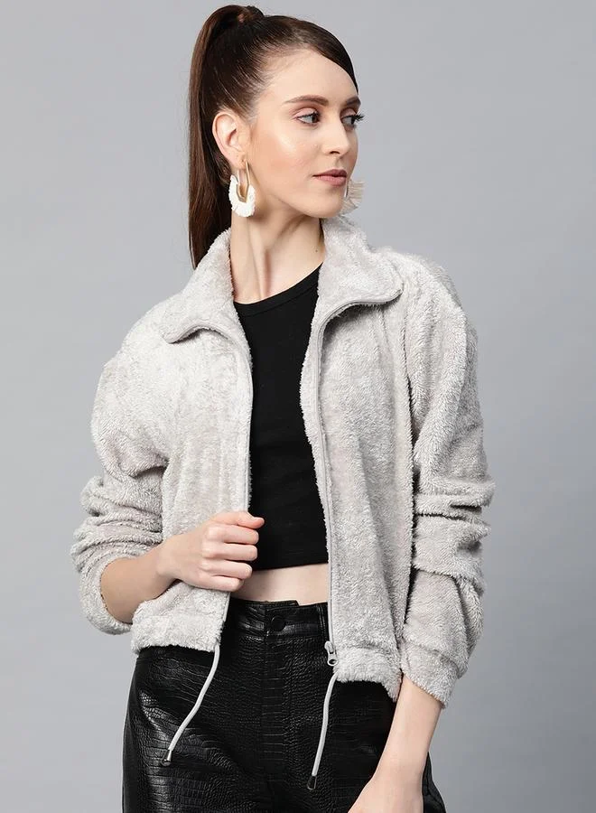 Sassafras Grey Plush Faux Wool Jacket with Drawstring