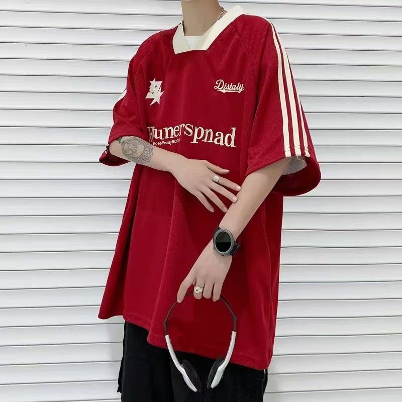 American Style Oversize Men's V-Neck Short-Sleeved T-Shirt – Casual Summer Fashion - Image 1