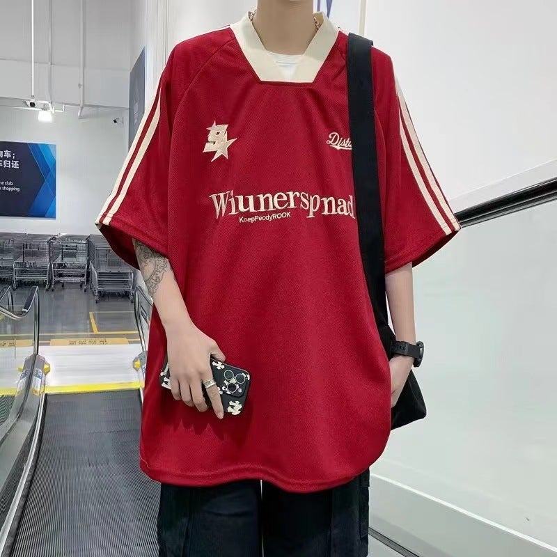 American Style Oversize Men's V-Neck Short-Sleeved T-Shirt – Casual Summer Fashion - Image 5