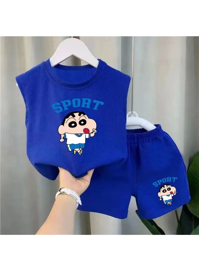 Generic Summer Dress Boy's Vest Suit Children's Western Style Baby's Aggressive Summer Children's Sleeveless Summer Two-piece Set-Color:Apricot Color, Jingle Cat Back (Direct Sales)-Size:49 Yards Have Been Sold And Will Be Sold Out - Image 2