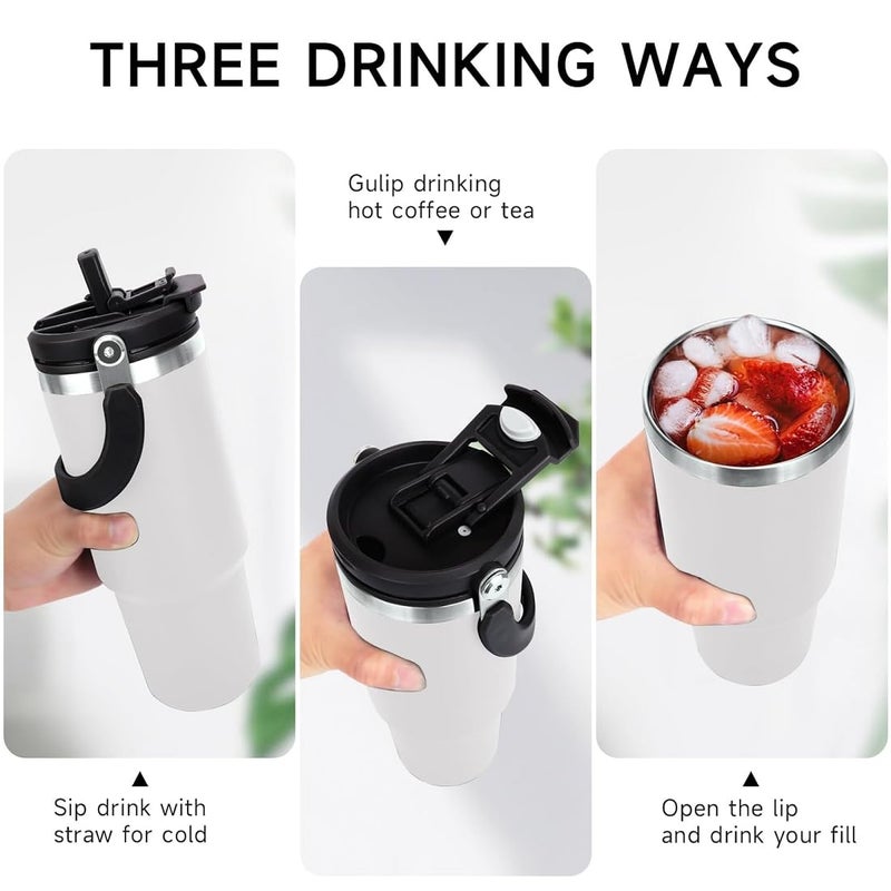 BLAGO 30oz 900ML Stainless Steel Double Vacuum Insulated Tumbler with Lid and Straw for Hot and Cold Beverages 1 White - Image 3