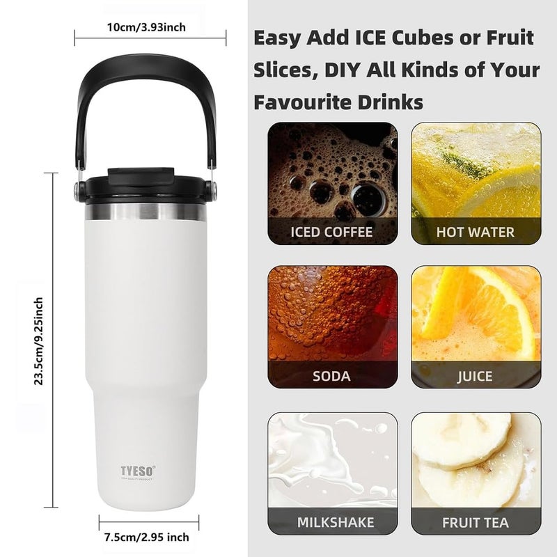 BLAGO 30oz 900ML Stainless Steel Double Vacuum Insulated Tumbler with Lid and Straw for Hot and Cold Beverages 1 White - Image 2