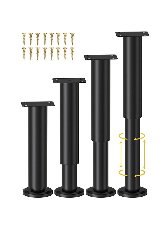 4 PCS Adjustable Height Bed Support Legs [with 18PCS Screws] for Bed Frame/Bed Center Slat, Heavy Duty Furniture Replacement Legs 7.08-12.2 inch for Sofa/Cabinet/Couch/Dresser/Table (Black)  - Image 1