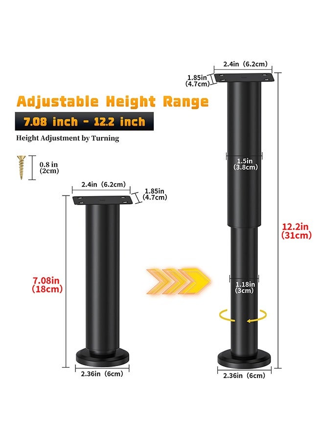4 PCS Adjustable Height Bed Support Legs [with 18PCS Screws] for Bed Frame/Bed Center Slat, Heavy Duty Furniture Replacement Legs 7.08-12.2 inch for Sofa/Cabinet/Couch/Dresser/Table (Black)  - Image 4