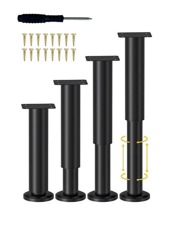 بوفان 4 قطع من أرجل دعم السرير القابلة للتعديل الارتفاع [مع 18 قطعة من البراغي] لإطار السرير/شريحة السرير المركزية، أرجل بديلة للأثاث المتين 7.08-12.2 بوصة للأريكة/الخزانة/الأريكة/الخزانة/الطاولة (أسود) - Image 1