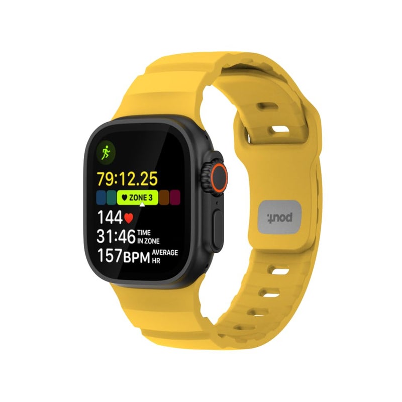 POUT BandLoop Sport, Compatible with Apple Watch 49/46/45/44/42(S1â€“S3)mm & Ultra/Ultra 2/Ultra 3 â€“ Lightweight Breathable Silicone Band with Ventilation, Pin-and-Tuck Closure, Sweatproof Waterproof Design â€“ Amber Yellow - Image 1