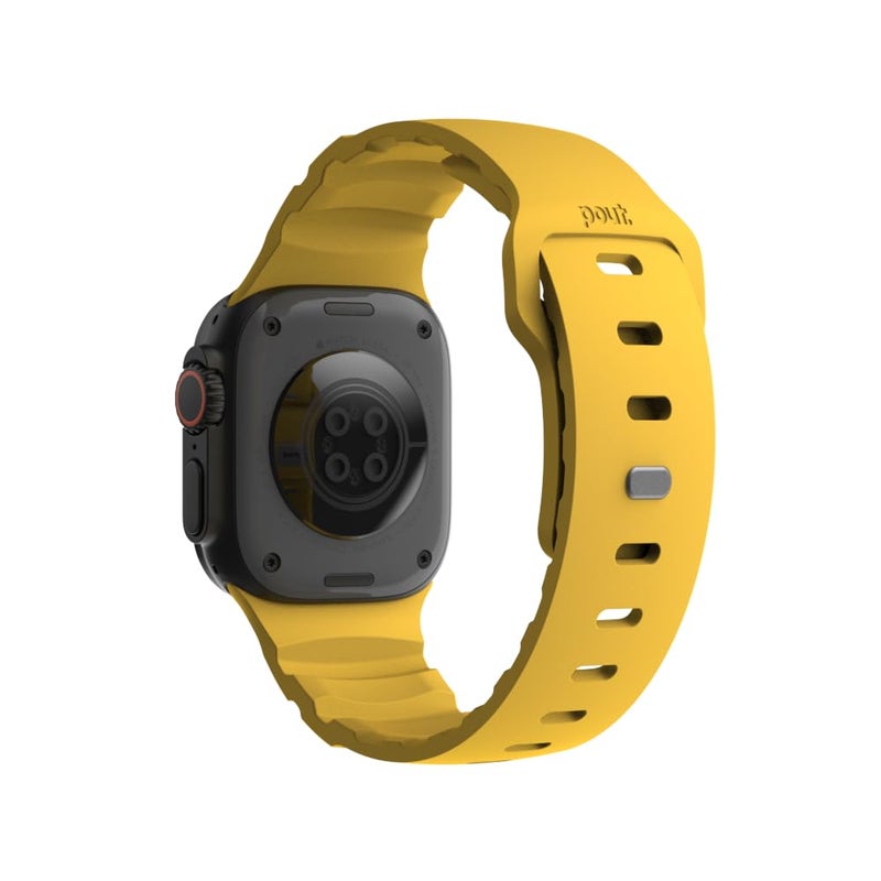 POUT BandLoop Sport, Compatible with Apple Watch 49/46/45/44/42(S1â€“S3)mm & Ultra/Ultra 2/Ultra 3 â€“ Lightweight Breathable Silicone Band with Ventilation, Pin-and-Tuck Closure, Sweatproof Waterproof Design â€“ Amber Yellow - Image 2
