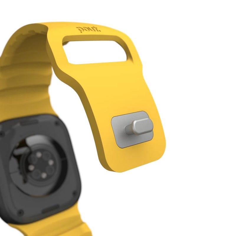 POUT BandLoop Sport, Compatible with Apple Watch 49/46/45/44/42(S1â€“S3)mm & Ultra/Ultra 2/Ultra 3 â€“ Lightweight Breathable Silicone Band with Ventilation, Pin-and-Tuck Closure, Sweatproof Waterproof Design â€“ Amber Yellow - Image 4