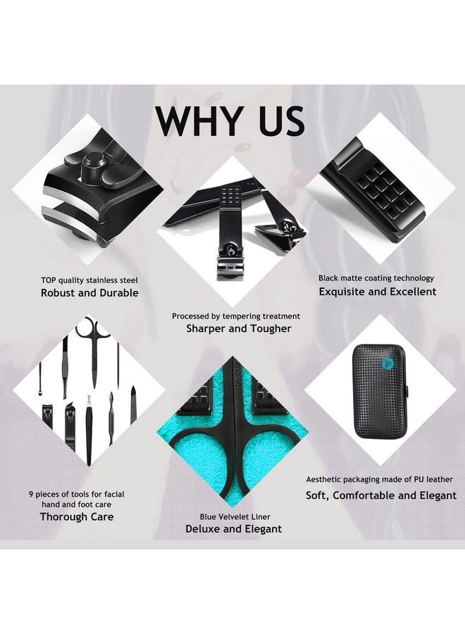 HANTEKAS Manicure Set 9 In 1 Stainless Steel Nail Clippers Scissors Pedicure Tools Kit Portable Travel Grooming Kit For Men And Women With Blackblue Leather Case (Blue) - Image 4