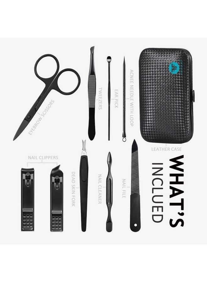 HANTEKAS Manicure Set 9 In 1 Stainless Steel Nail Clippers Scissors Pedicure Tools Kit Portable Travel Grooming Kit For Men And Women With Blackblue Leather Case (Blue) - Image 3