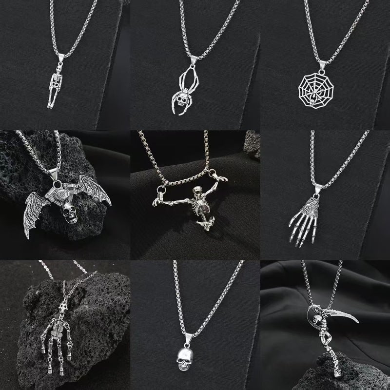 ofeankri European and American Style Punk Necklace with Halloween Retro Dark Skull Pendant - Fashionable Sweater Chain for Men and Women - Image 1