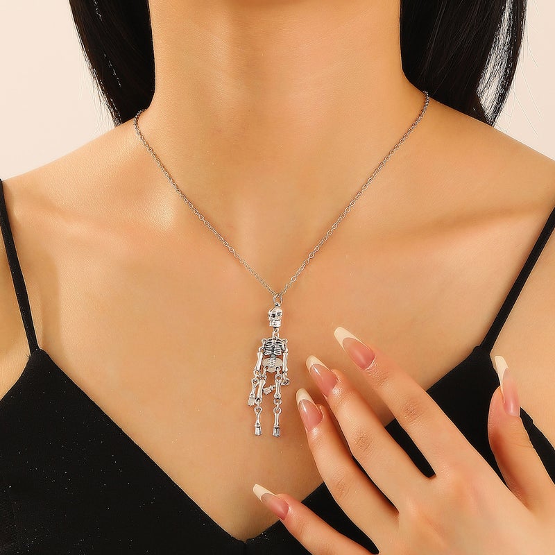 ofeankri European and American Style Punk Necklace with Halloween Retro Dark Skull Pendant - Fashionable Sweater Chain for Men and Women - Image 2