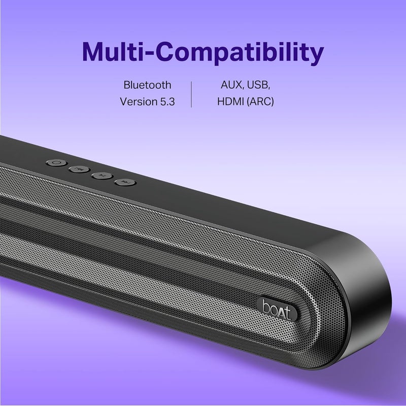 boAt 2025 Launch Aavante 2.1 300, 40W Signature Sound, 2.1 CH w/Wired Subwoofer, Multiple Ports, EQ Modes, Remote Control, Bluetooth Sound bar, Home Theatre Soundbar Speaker (Premium Black) - Image 4
