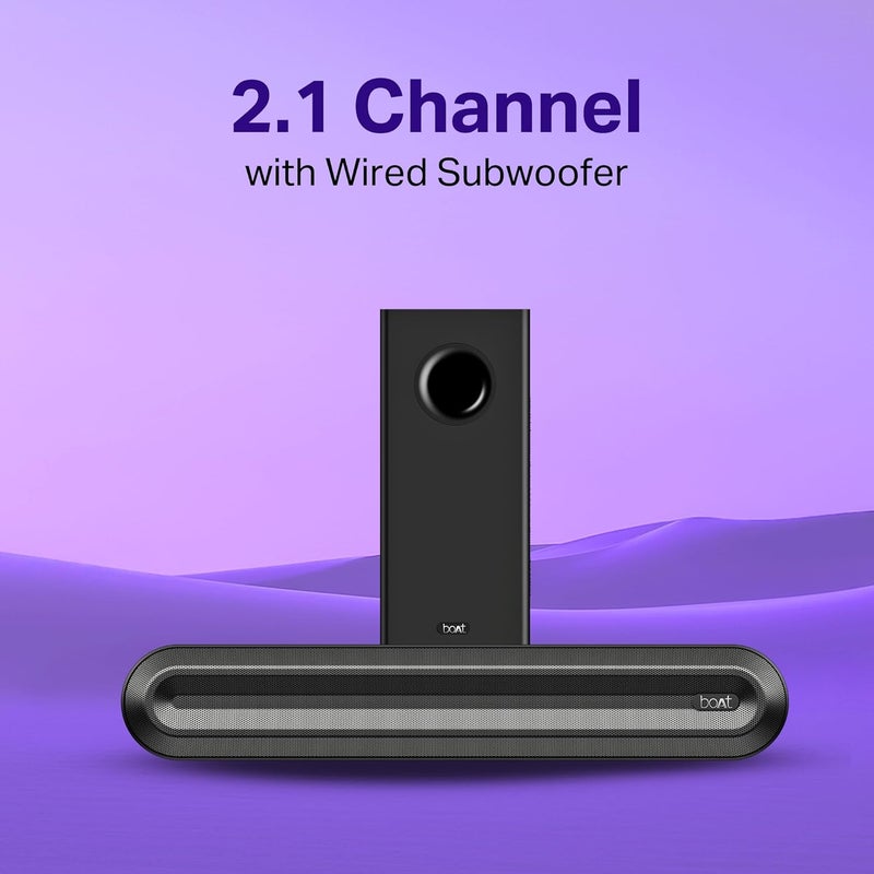 boAt 2025 Launch Aavante 2.1 300, 40W Signature Sound, 2.1 CH w/Wired Subwoofer, Multiple Ports, EQ Modes, Remote Control, Bluetooth Sound bar, Home Theatre Soundbar Speaker (Premium Black) - Image 3
