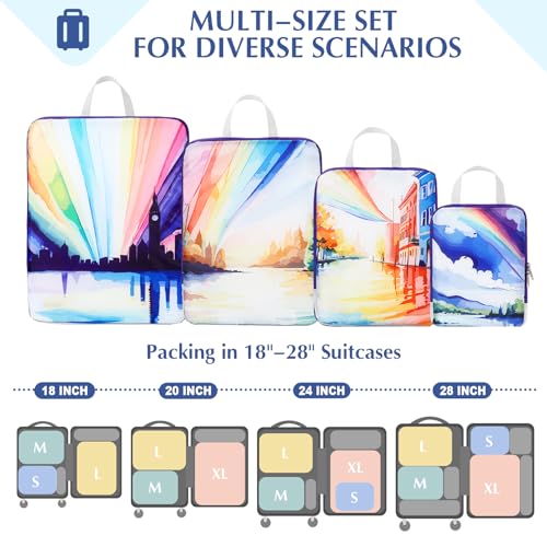 Gonex Compression Packing Cubes 4pcs Expandable Storage Travel Luggage Bags Organizers Travel Cubes for Suitcase Carry On Rainbow - Image 3