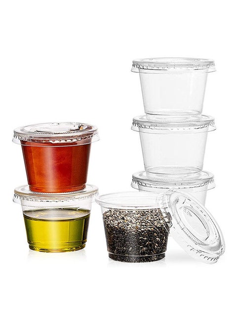 Pack Of 100 Condiment Cups, Sauce And Dip Container Plastic Disposable Portion Cups With Lids (1 oz)