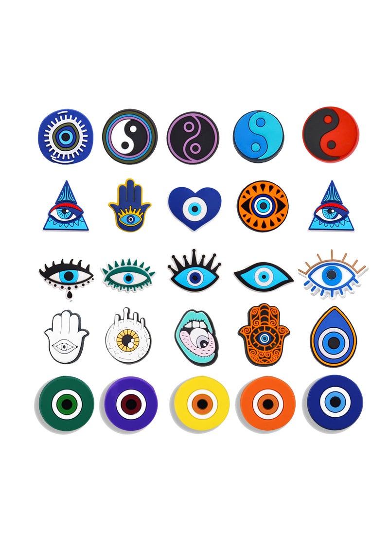Excefore Croc Jibbitz Shoe Charms for Croc 25 Pcs Evil Eyes Shoe Decoration Charms, Bracelet Wristband Accessories Party Gifts  - Image 1