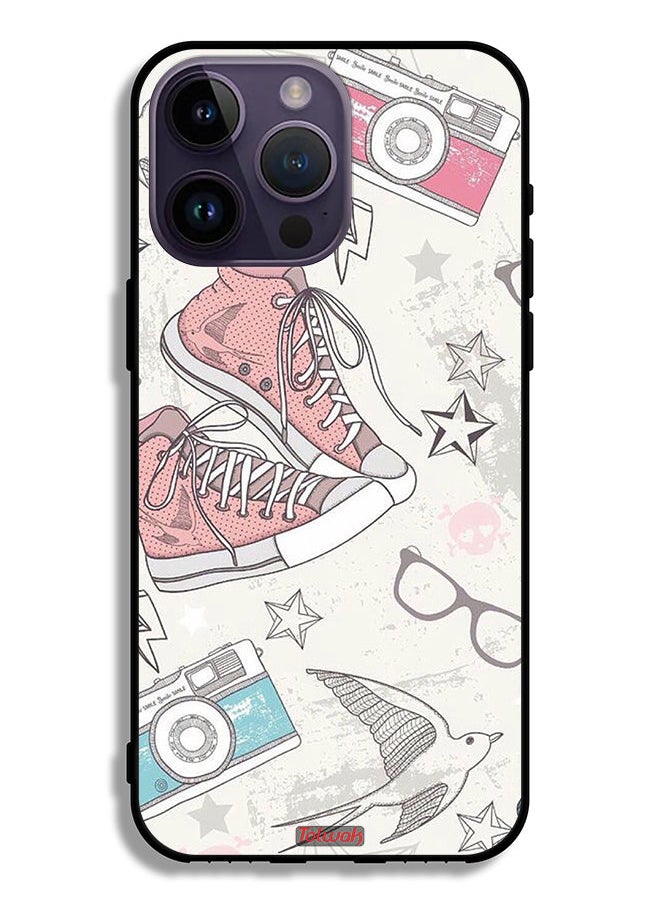 Apple iPhone 14 Pro Max Protective Case Canva Shoes And Camera Art