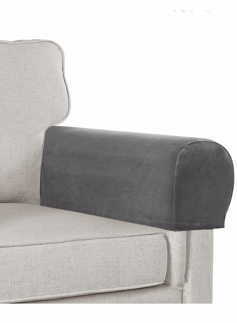 Captaintech SYOSI Sofa Armrest Covers, Stretch Silver Fox Velvet-Plush Arm Covers, for Chairs and Sofas Anti-Slip Couch Armrest Covers with Sticker Furniture Armrest Protector, Set of 2, Grey - Image 1