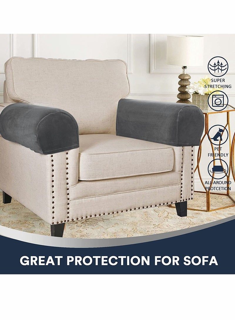 Captaintech SYOSI Sofa Armrest Covers, Stretch Silver Fox Velvet-Plush Arm Covers, for Chairs and Sofas Anti-Slip Couch Armrest Covers with Sticker Furniture Armrest Protector, Set of 2, Grey - Image 3