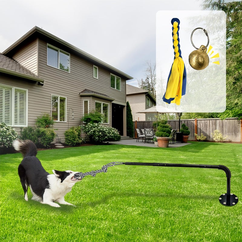GRETMIX Tether Tug Outdoor Dog Toy, Interactive Exercise Game in Yard, Tether Tug with 2 Rope Toy and Bell for Large Medium Small Dog, Pull Chase and Tug of War - Image 1