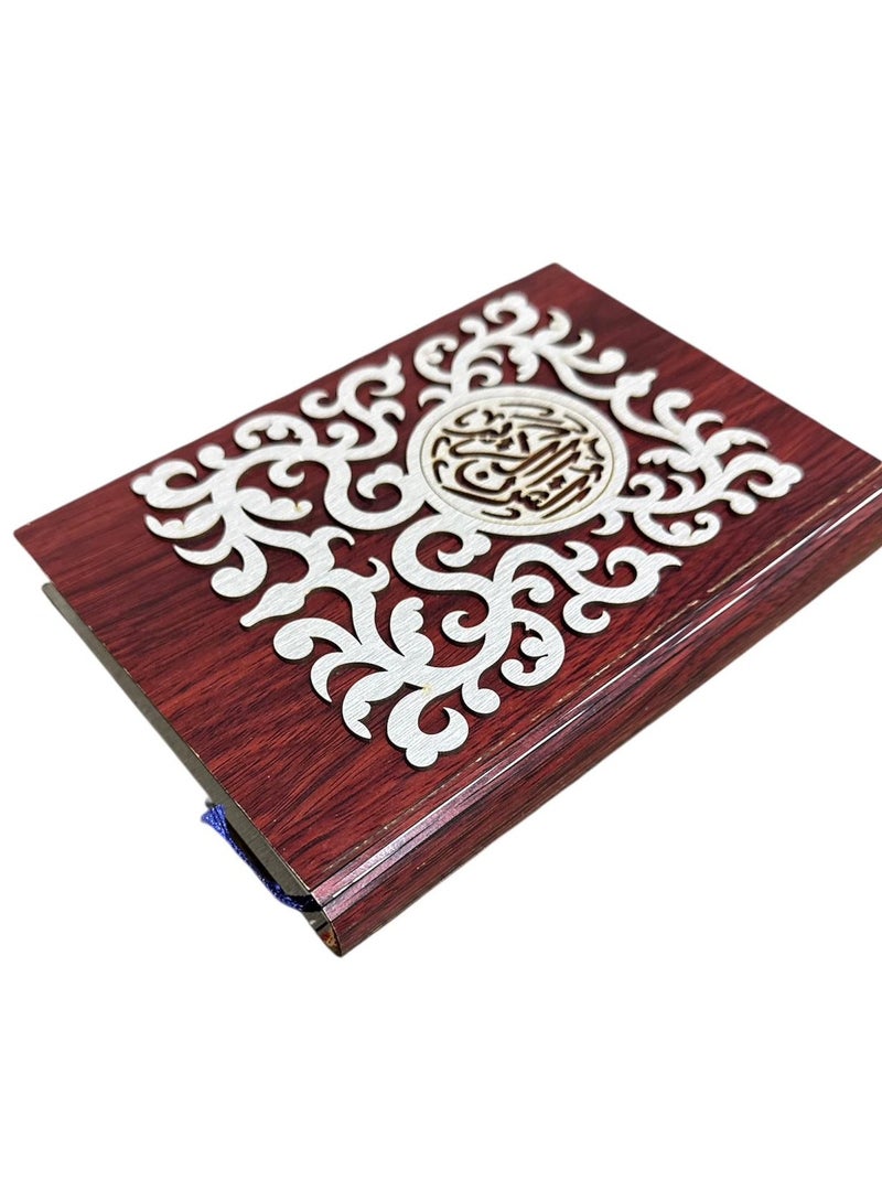 Holy Quran with a wooden cover, size 14 x 20, white paper, burgundy color - Image 1