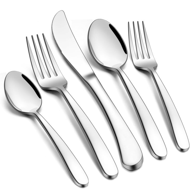 Efar Heavy Duty Silverware Set for 12 60Piece Stainless Steel Flatware Cutlery Set Heavy Weight Metal Tableware Eating Utensils for Home Restaurant Weddings Mirror Polished  Dishwasher Safe